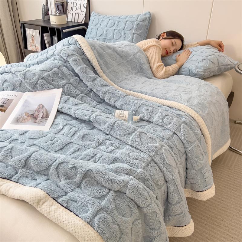 Heart Pattern Coral Fleece Blanket Autumn Winter Cozy Thicken Warm Plush Blanket for Bed Fluffy Super Soft Sofa Throw Blankets