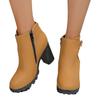 Large size boots women's autumn and winter round head belt buckle Martin boots side zipper thick heel high heel short boots