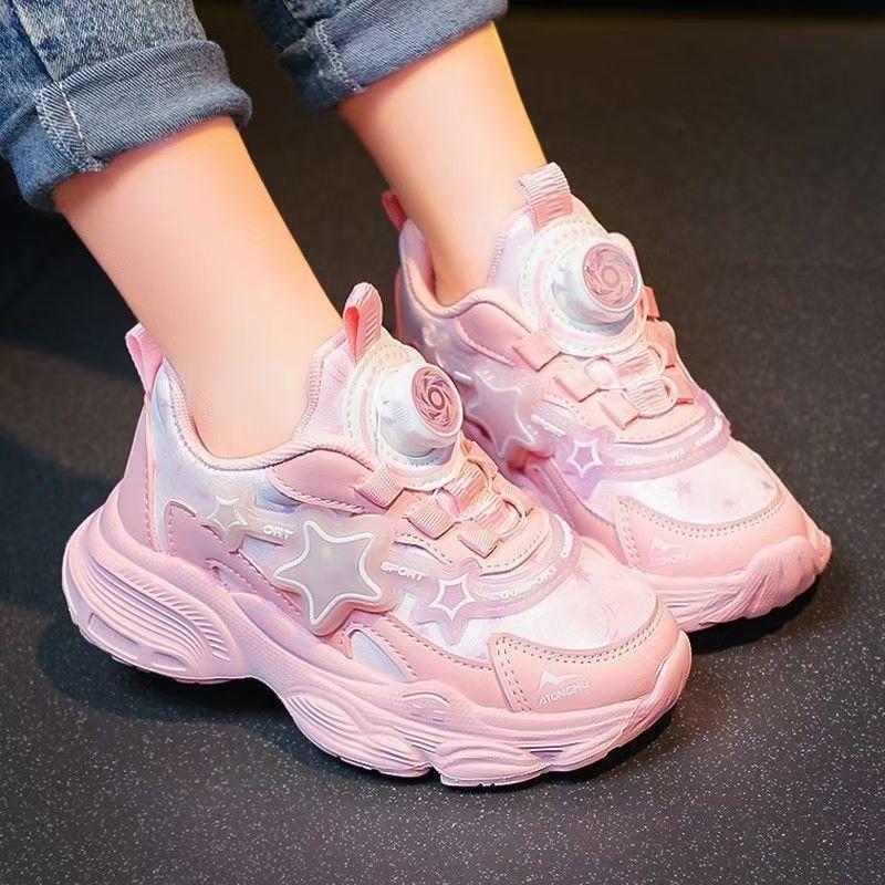 Mädchenschuhe 2024 Herbst neue Mädchen Kinder Papa Mesh leuchtende Schuhe ältere Kinder rotierende Sportschuhe