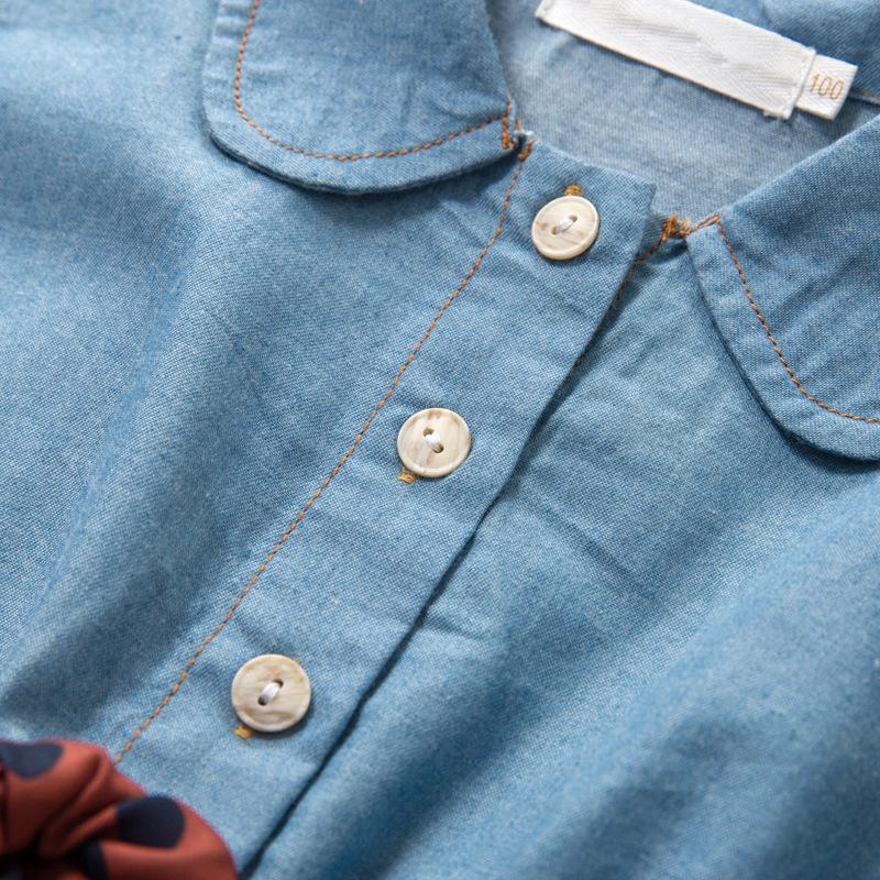 Spring Long Sleeved Dress Girl Denim Blue Dress Tutu Dress Kids Send Bow