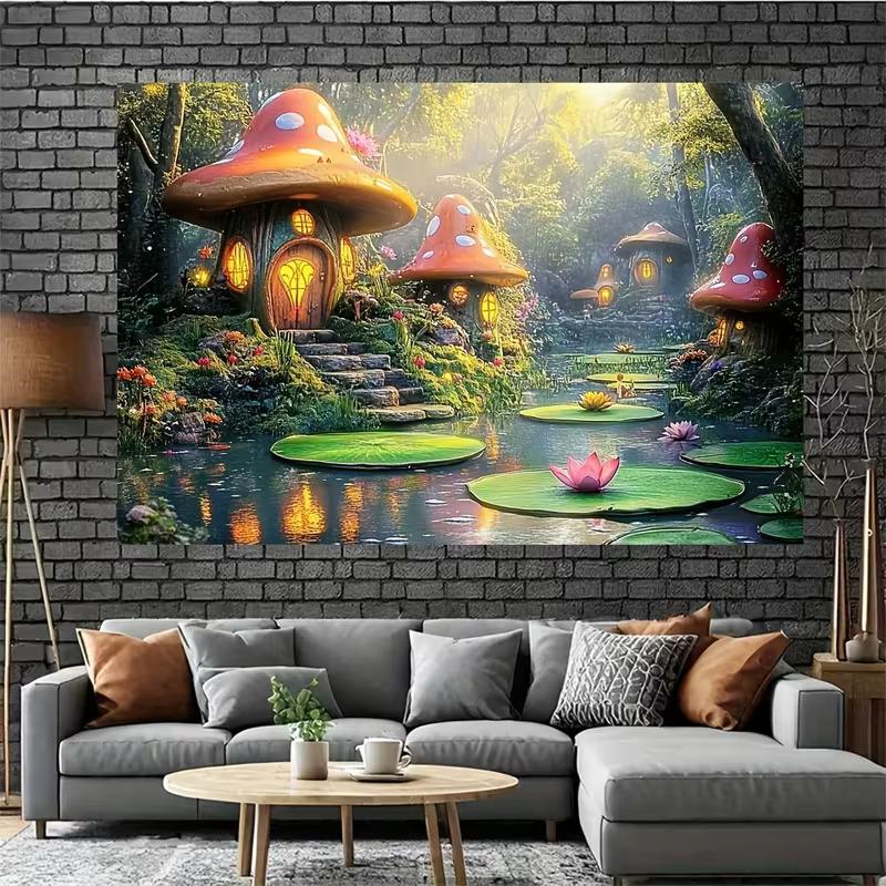 2D Flat Printing Magical Mushroom House Backdrop for Kids Fairy Tale Party Photoshoot