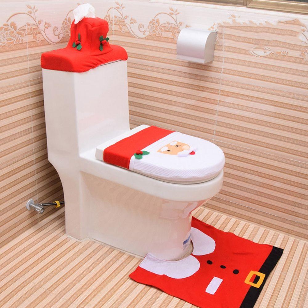 Set Christmas Decorations Decorative Products Toilet Seat Cover Toilet Case Rug Set Toilet Mat