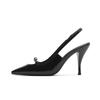 Fashion Baotou Sandals Women Diamond Buckle New Thin Heel Square Hollow Sexy Black Patent Leather Kitten Heels