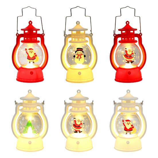 Vintage Style Pony Lantern Christmas Night Light, Retro Santa/Snowman/Tree Handheld Oil Lamp with Festive Party Decoration Warm LED, Cute Holiday