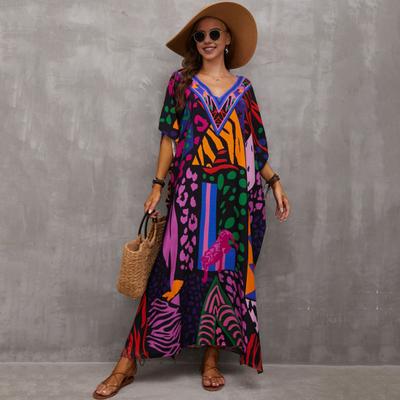 Strand Cover Up Kurzarm Loose Up mit Passform Bikini Cover Kleid V-Ausschnitt Seitenschlitz Vibrierend