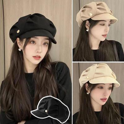 Koreanische Wolke Baskenmützen Mode Plissee Achteckige Kappe Vintage Einfarbig Schirmmützen Für Frauen Zeitungsjunge Maler Künstler Hut