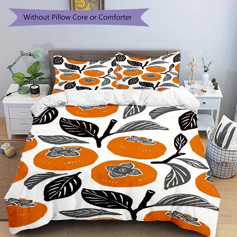 3pcs Persimmon Pattern Bedding Set, Breathable and Soft, Suitable for All Seasons, Ideal for Home Use, Suitable for Bedroom Decor 21161