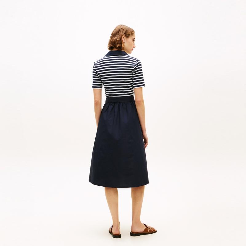 Tommy Hilfiger Elegant Waist-Defining Knit V-Neck Polo Dress Women dresses XW0XW08169