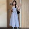 Blue suspender dress women's summer pure desire new French seaside vacation wind beach waist long dress