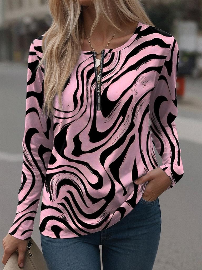 Women's T Shirt Graphic Geometric Vintage Stylish Casual Long Sleeve Round Neck Regular Tops