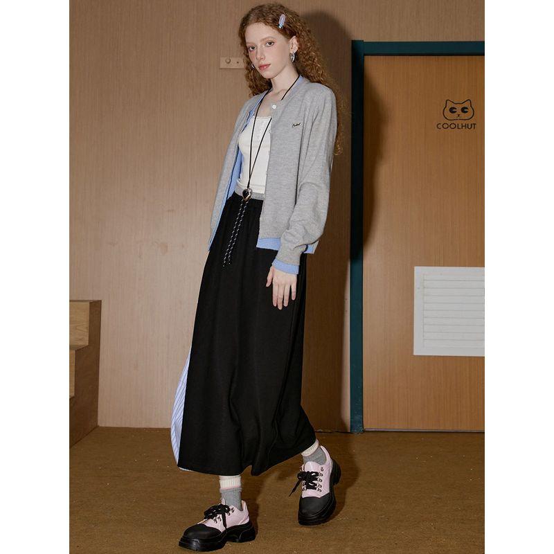Coolhut2026 Spring Versatile Casual Patchwork A-Line Skirt Women's Long Skirt High Waist