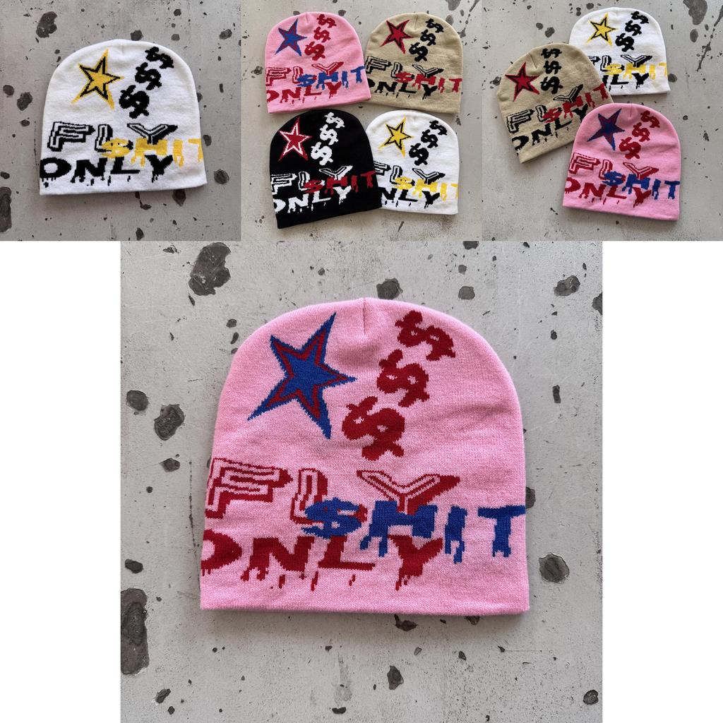 Fashion Knit Hat With Star And Letter Embroidery Design