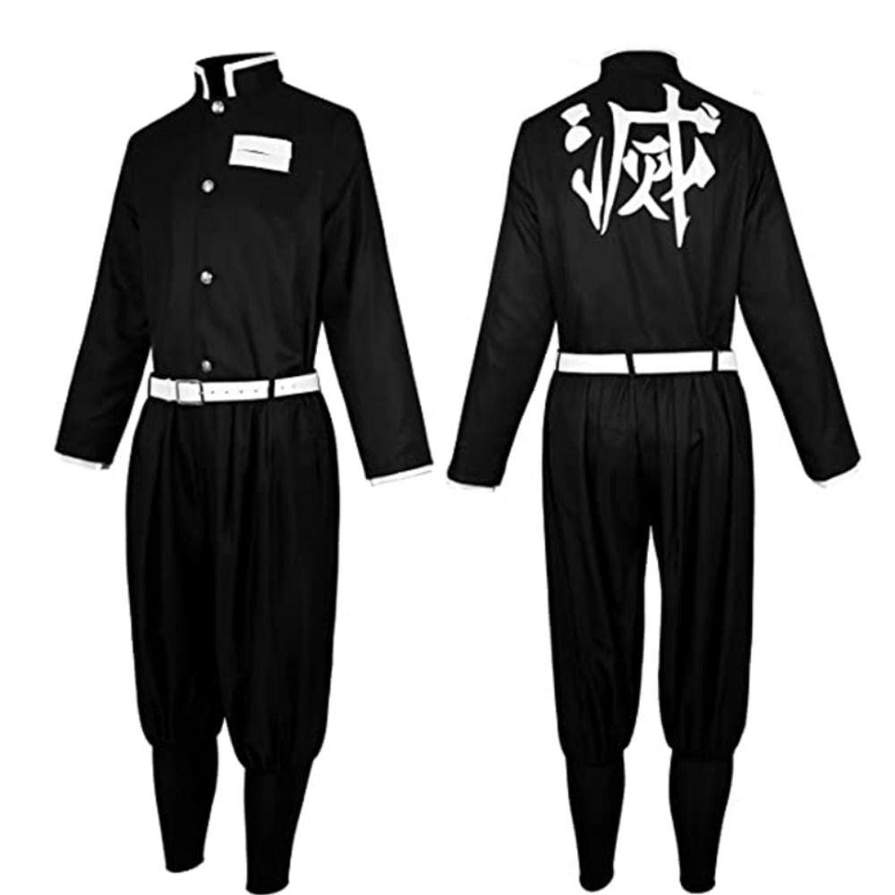 Agatsuma Zenitsu Cosplay Costume Wig Haori Embroidery Top Elastic Pants Belt Rose Net Cos Halloween Christmas Gift