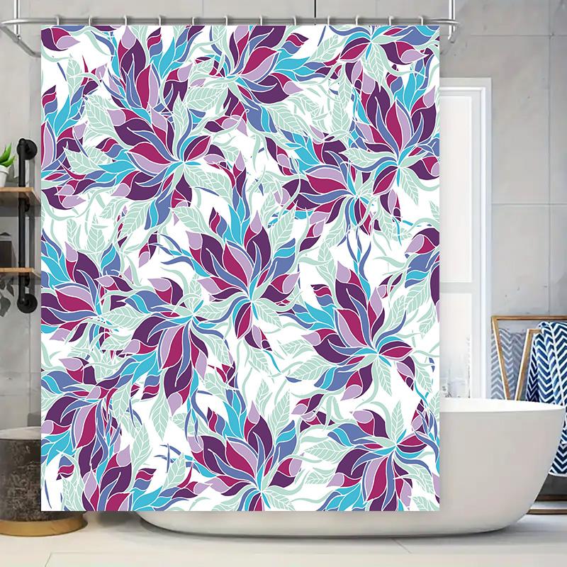 

Modern Bath Shower Curtain Set with Floral Print: Water-Resistant Fabric for Home Decor Blue Purple Colors 90x180cm