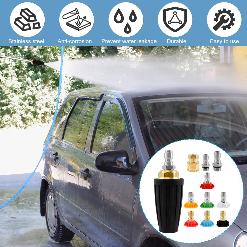Pressure Washer Tip Turbine Nozzle with 1/4inch 3/8inch Quick Connector Brass Rotating Turbine Nozzle Set with 7 Spray Nozzle