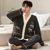 Herren Kimono Langarm Pyjama Set Cardigan Baumwolle Frühling und Herbst Loungewearkoreanische Mode Loungewear