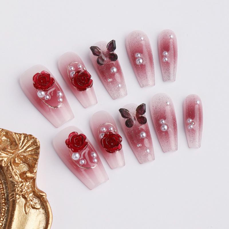 Jingyue Si Красная Камелия и Бабочка Роскошные Наклейки для Ногтей Small