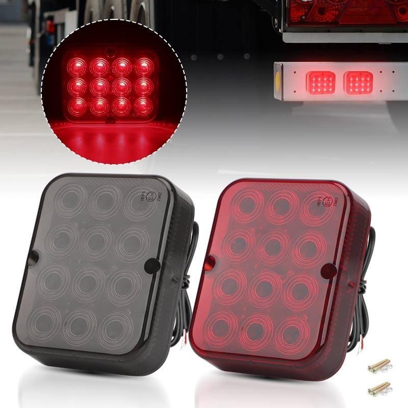 Red Square LED Truck Trailer Stop Turn Tail Brake Lights DRL Lamp Offroad ATV RV