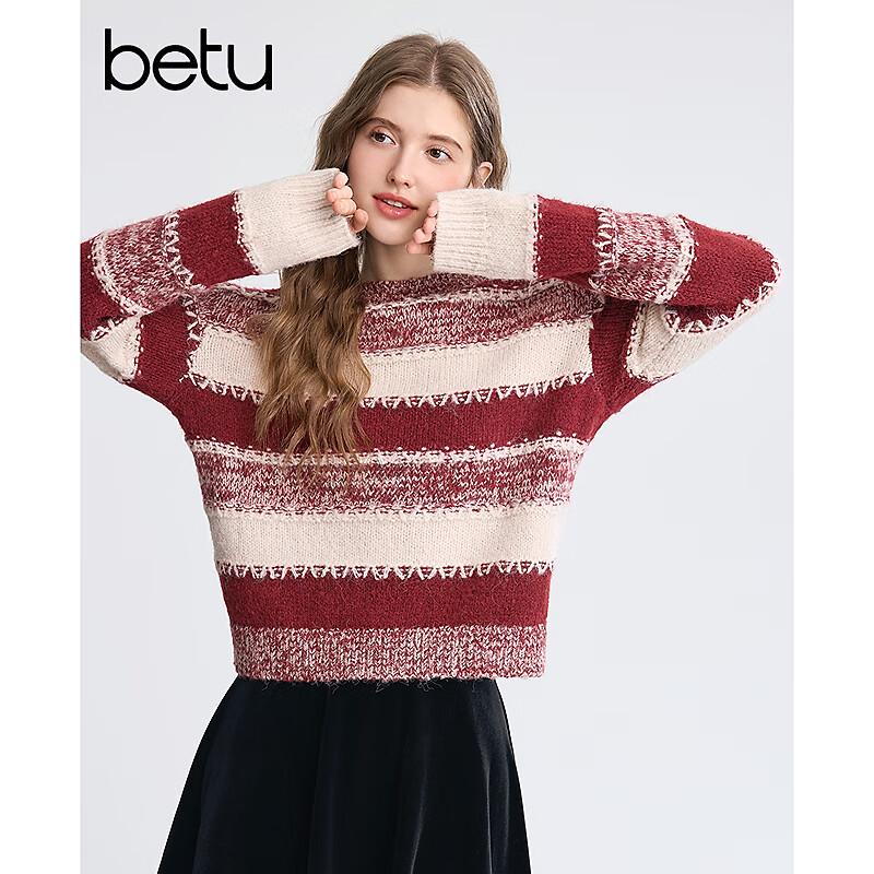 Betu Women's 2025 Winter Striped Long Sleeve Sweater