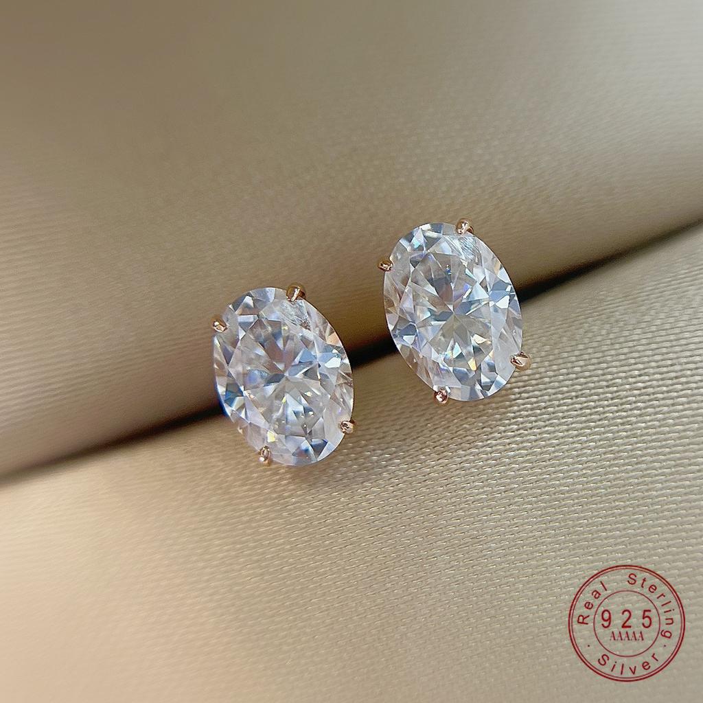 925 Sterling Silver Electroplated 18K Gold Oval Zircon Earrings for Women Fashion Temperament Jewelry Gift