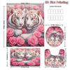4Pcs White Tigers And Pink Shower Curtain Set with Non-Slip Bath Mat, Toilet Lid Cover, Contour Rug & 12 Hooks, Bathroom Decor