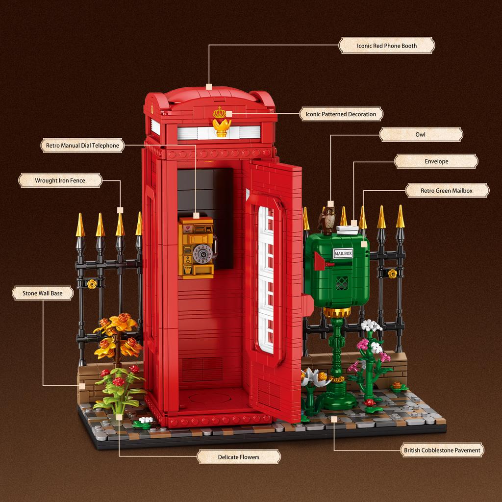 1707Pcs British Telephone Booth Building Blocks Set With Lights, Model Assembly, Desktop Ornament, Diy Toy, Birthday Gift