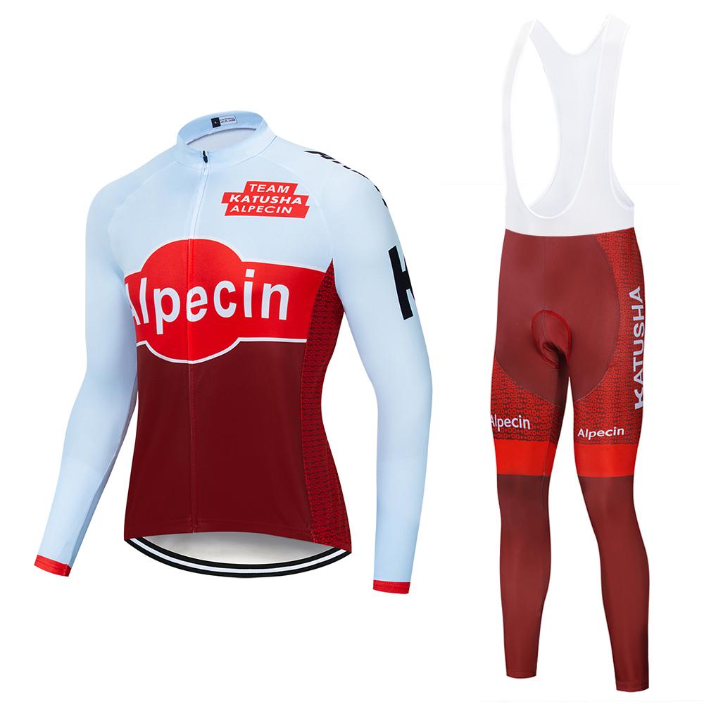 Alpecin Team Men's Cycling Jersey Long Sleeve Set MTB Bike Clothing Maillot Ropa Ciclismo Hombre Bicycle Wear 19D GEL Bib Pants