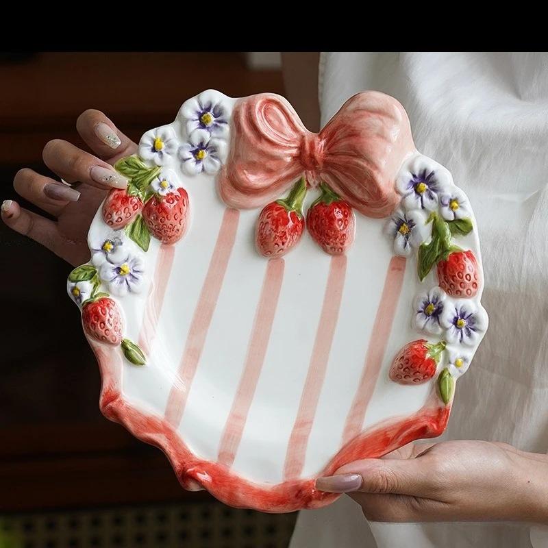 Ensemble de Vaisselle Romantique en Forme de Cœur pour Fille, Bol Créatif Fleur de Baie, Assiettes, Cuillères, Mug, Tasse à Thé de l'Après-midi, Usage Domestique