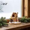 Fox Themed Sculptures Fairy Tale Little Boy and Wooden Figurine, Rustic Desktop Statue, Artistic Carved Wood Crafts Sculpture Ornament for Table Shelf