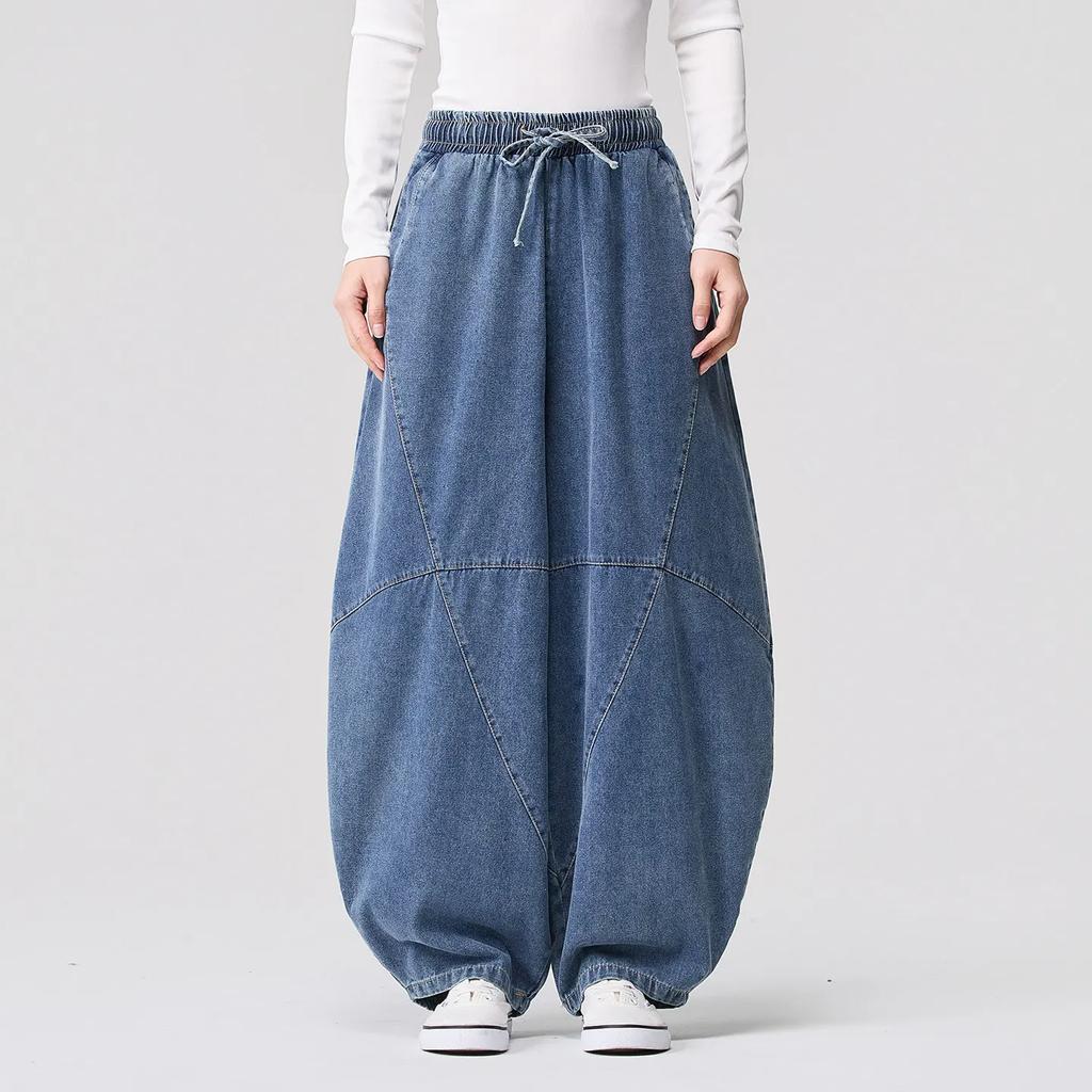 Men Vintage Washed Baggy Jeans Plus Size Ming Dynasty Lantern Trousers Chinese Retro Streetwear Denim Pants Man Wide Leg Pants