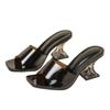 2026 Women's Transparent Heel Square Toe High-Heel Sandals - Brown/Black Summer Outdoor Breathable Single Strap Slippers