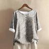 Women's Fashionable And Casual Shirt Half-sleeve Round Neck Print Cotton And Linen Blouse Top