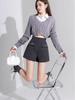 High-Waisted Black Sequin Woolen Shorts for Women - Winter 2026 A-Line Slimming Style, Perfect with Boots and Outerwear