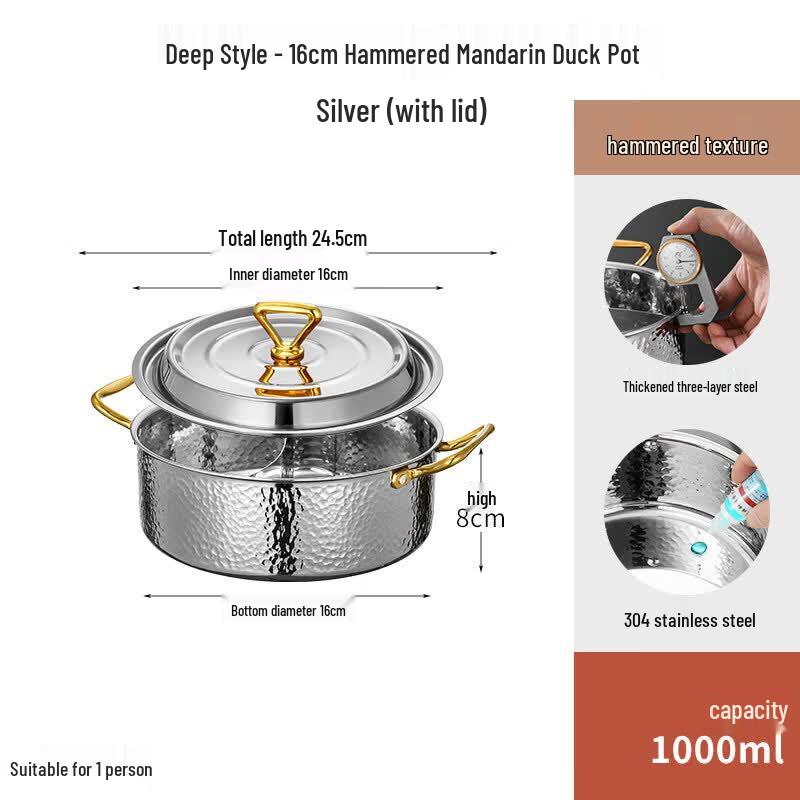 Yingtang 304 Stainless Steel Hammered Divided Hot Pot with Lid