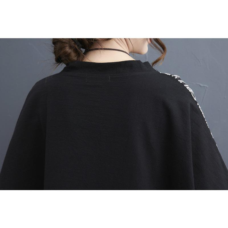 Big Size Women's Summer New Cotton and Linen Retro Colour Blocking Long Dress Large Pockets V-neck Long Gown Women's Dresses