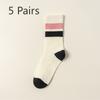 5 Pairs Autumn and Winter New Socks Women's Sports and Leisure Stripes Colour Blocking Embroidery Mid-calf Socks Women's Socks Hundred Socks Wholesale