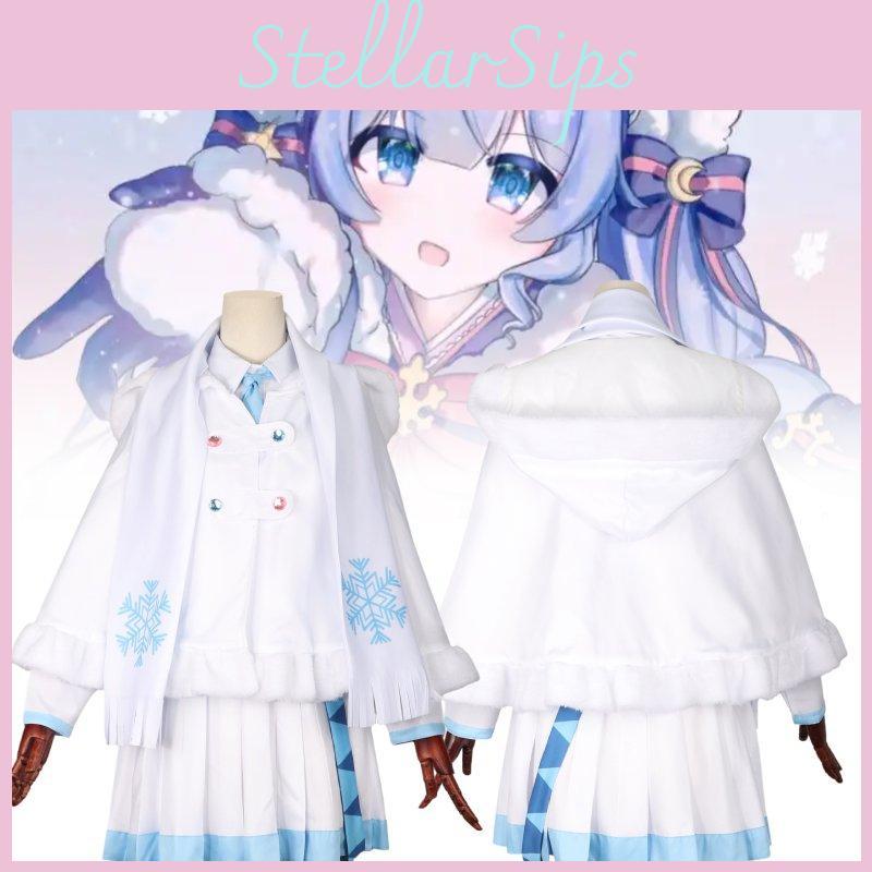 White Hooded Snow Initial Vocaloid Cosplay Costume For Girls In Winter Season
