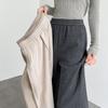 Damen High-Waist Wollmischung Fischgrät Weitbein Schlitz Freizeithose