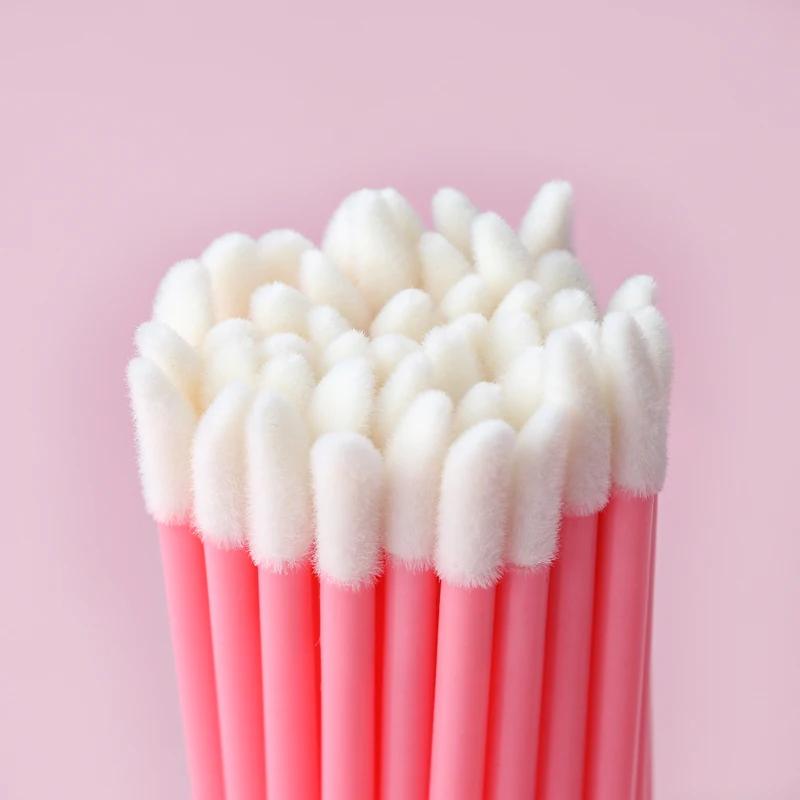 CNKESS 50Pcs Disposable Lip Brushes Lipstick Gloss Applicators Makeup Swabs Micro Cleaning Brush Tools For Eyelash Extension