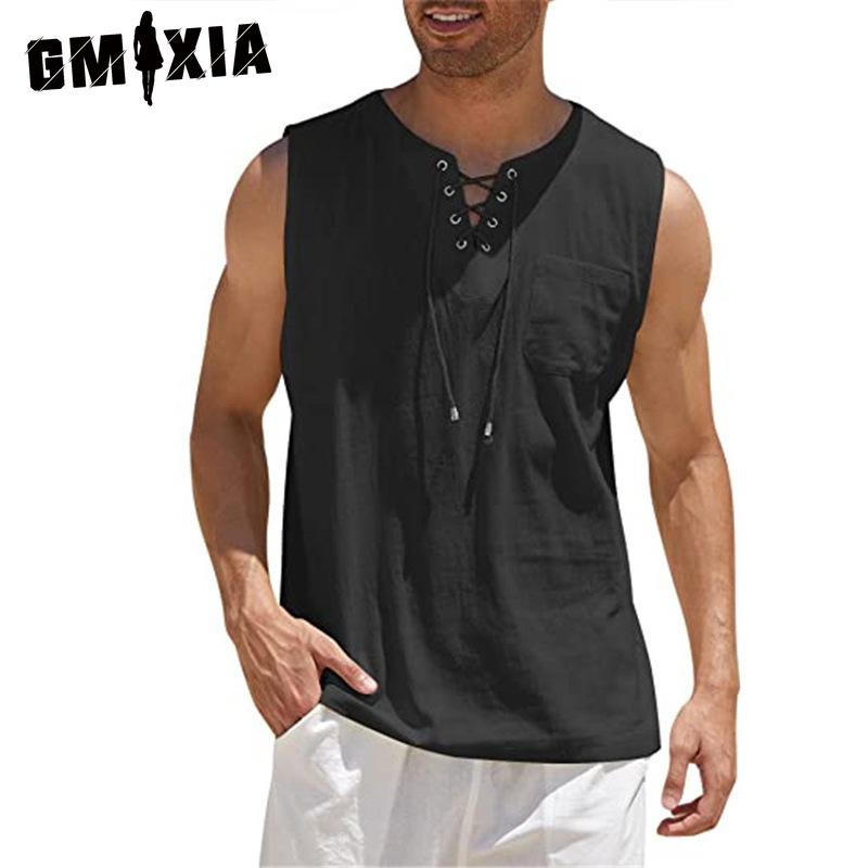 GMXIA Cotton Sleeveless T-shirt Men's Fashion Loose Shirt Printed Compassionate Shirt