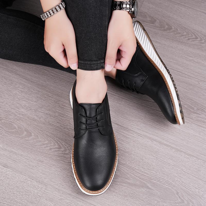 Fashion Lace up casual men's leather shoes Comfortable gentleman style Classic Black Brown shoes adults Comfortable and versatile