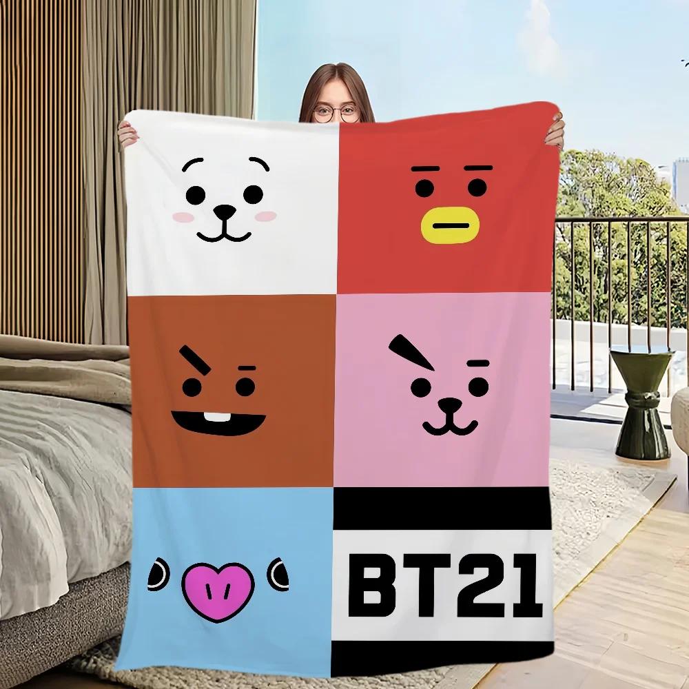 Cute Kpop Flannel Warm Comfort Soft Face Plush Throw Blanket for Living Room Office Bedroom Travel Gift BBTS
