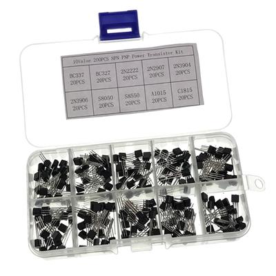 200Pcs 10Types x20 NPN PNP Power Transistors Kit W// Box BC337//BC547//2N2222//S8050