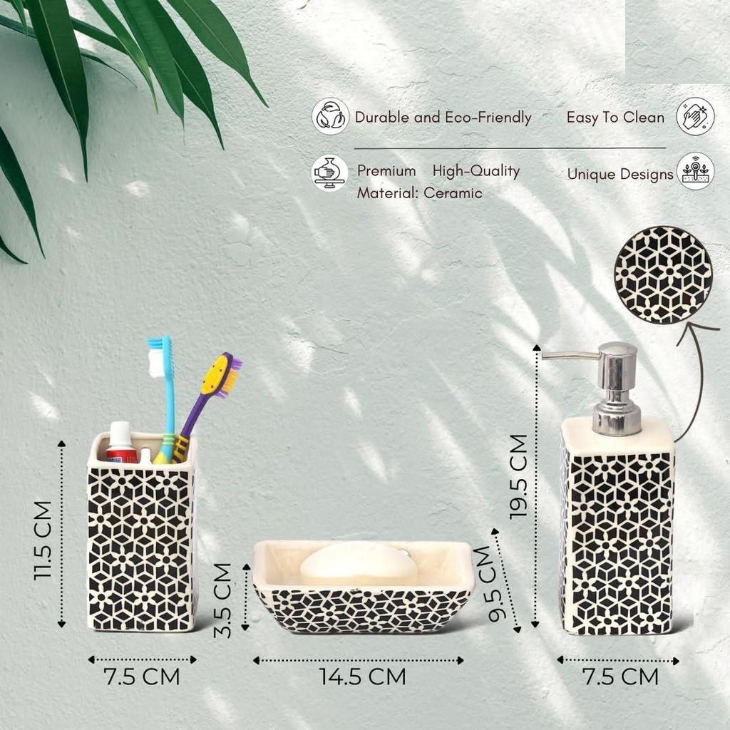 Premium Ceramic Bathroom Accessories Set of 3 | Modern Luxury Bath Set with 300ml Soap Dispenser, Toothbrush Holder & Soap Dish | Home Decor Items