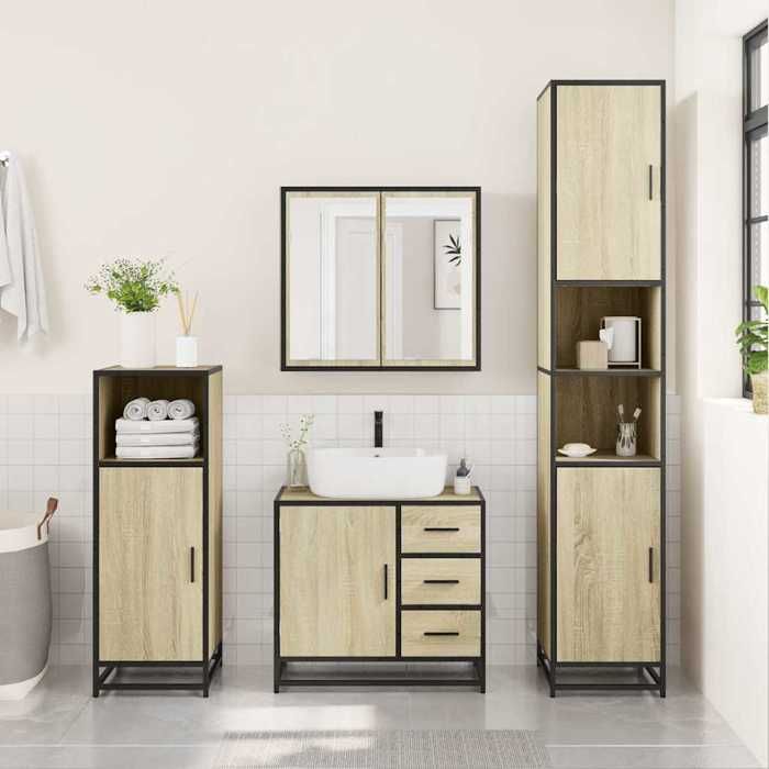VidaXL Ensemble De Meubles De Salle De Bain 3 Pcs Chêne Sonoma, Armoire De Salle De Bain, Armoire De Rangement De Toilette, 3301076