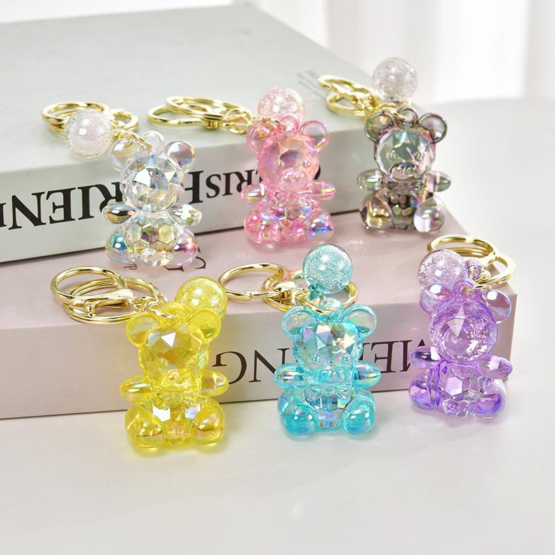 Iridescent Little Bear Keychain with Bow Tie - Acrylic Bag Charm Blind Box