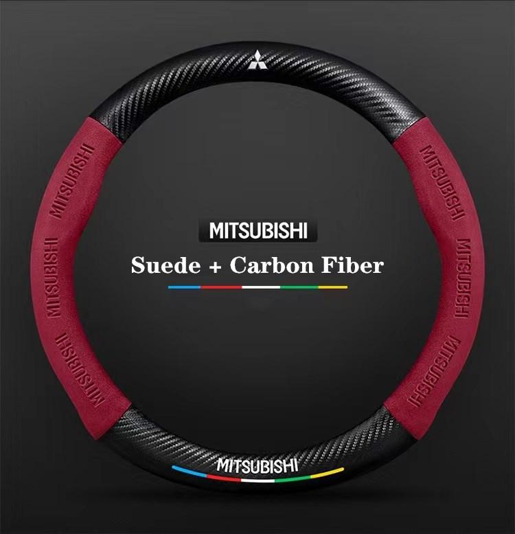 

For Mitsubishi Outlander Pajero Asx Colt Lancer EX Evolution X L200 Triton RALLIART Car Suede Carbon fiber Steering Wheel Cover