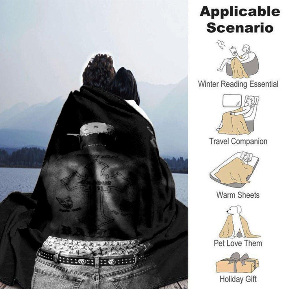 1pc 2PacHip Hop Blanket Soft Lightweight All Season Multi Purpose Throw for Sofa, Bed, Office & Picnics, French Style with Iconic Album Art & Quotes