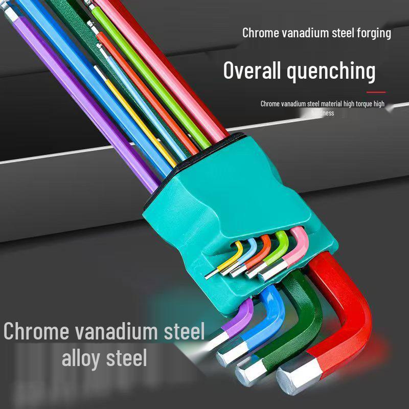 Colorful Powder Coated Hex Socket Medium Long Ball Head L-Wrench Set