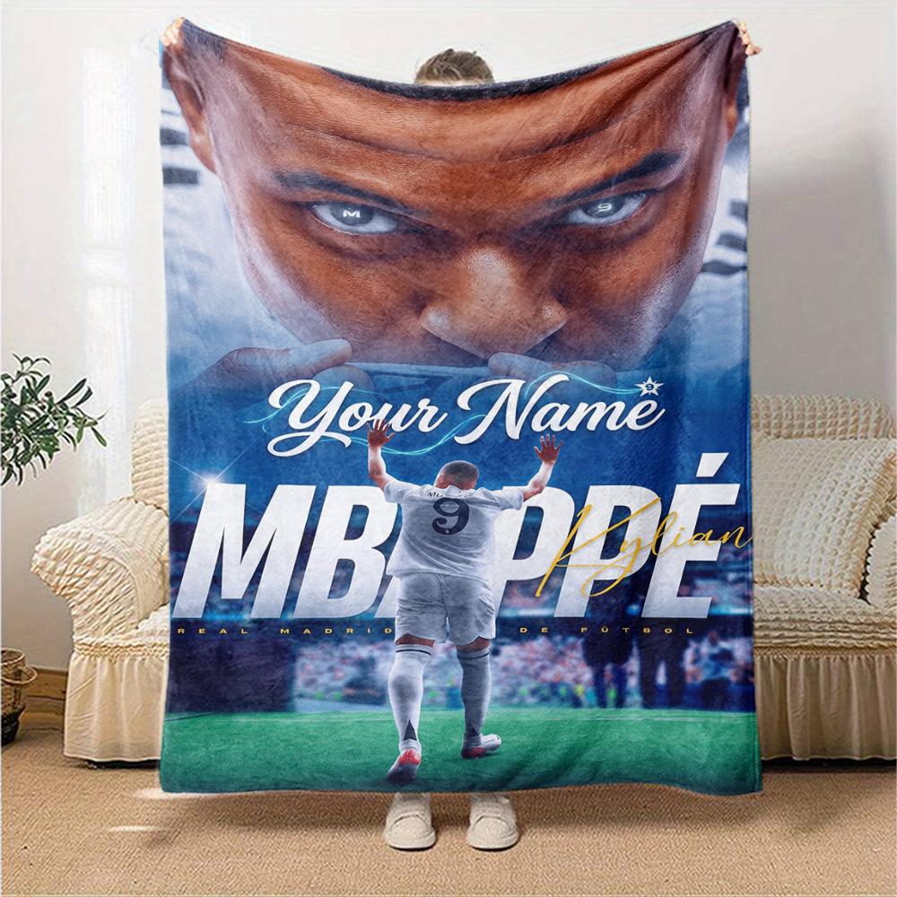 Mbappé Personalisierte Decke Geschenk Anpassbare Decke Weich & Gemütlich Vielseitig für Wohnzimmer Bett Büro Wohnzimmer Vier Jahreszeiten Universell